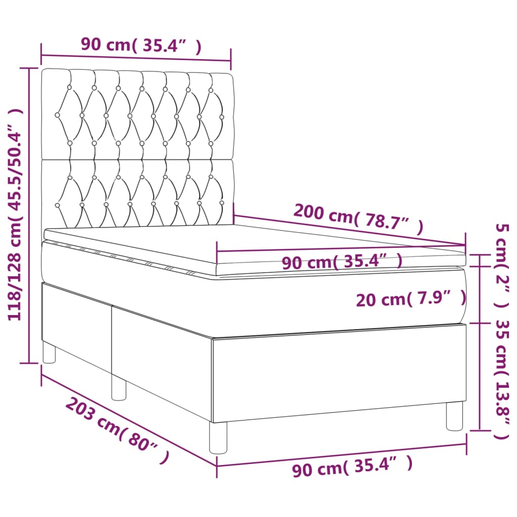 vidaXL Sommier à lattes de lit et matelas Gris clair 90x200 cm Velours