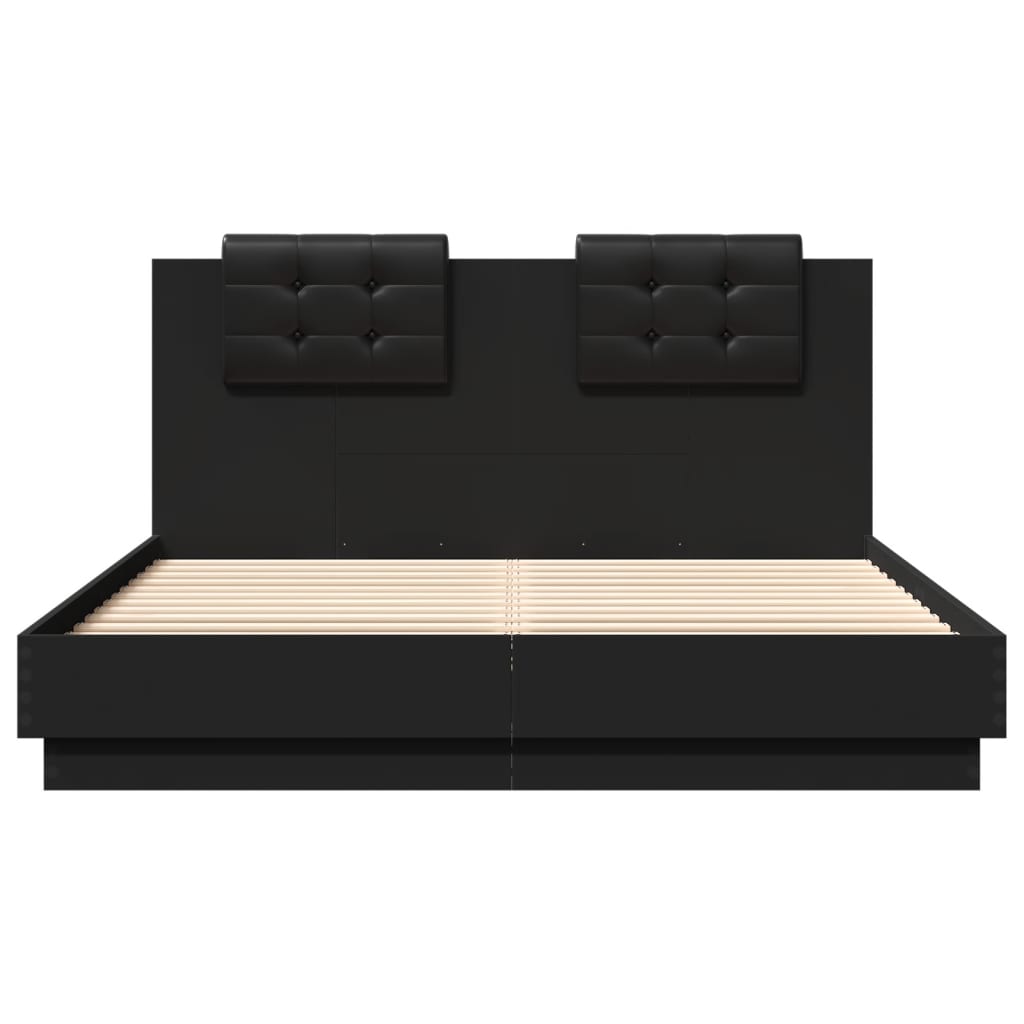 vidaXL Cadre de lit avec tête de lit noir 140x200 cm bois d'ingénierie