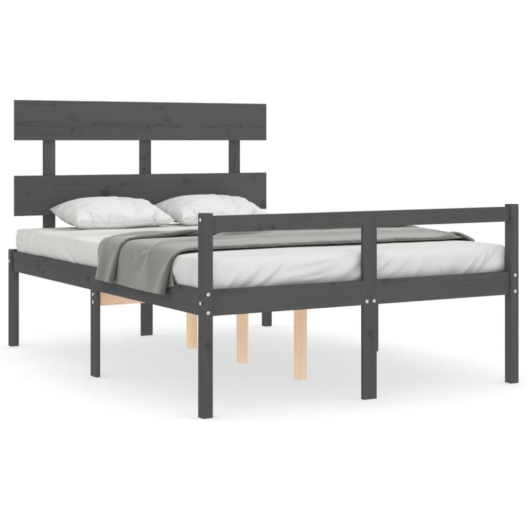 vidaXL Lit pour personne âgée tête de lit gris 140x190 cm bois massif