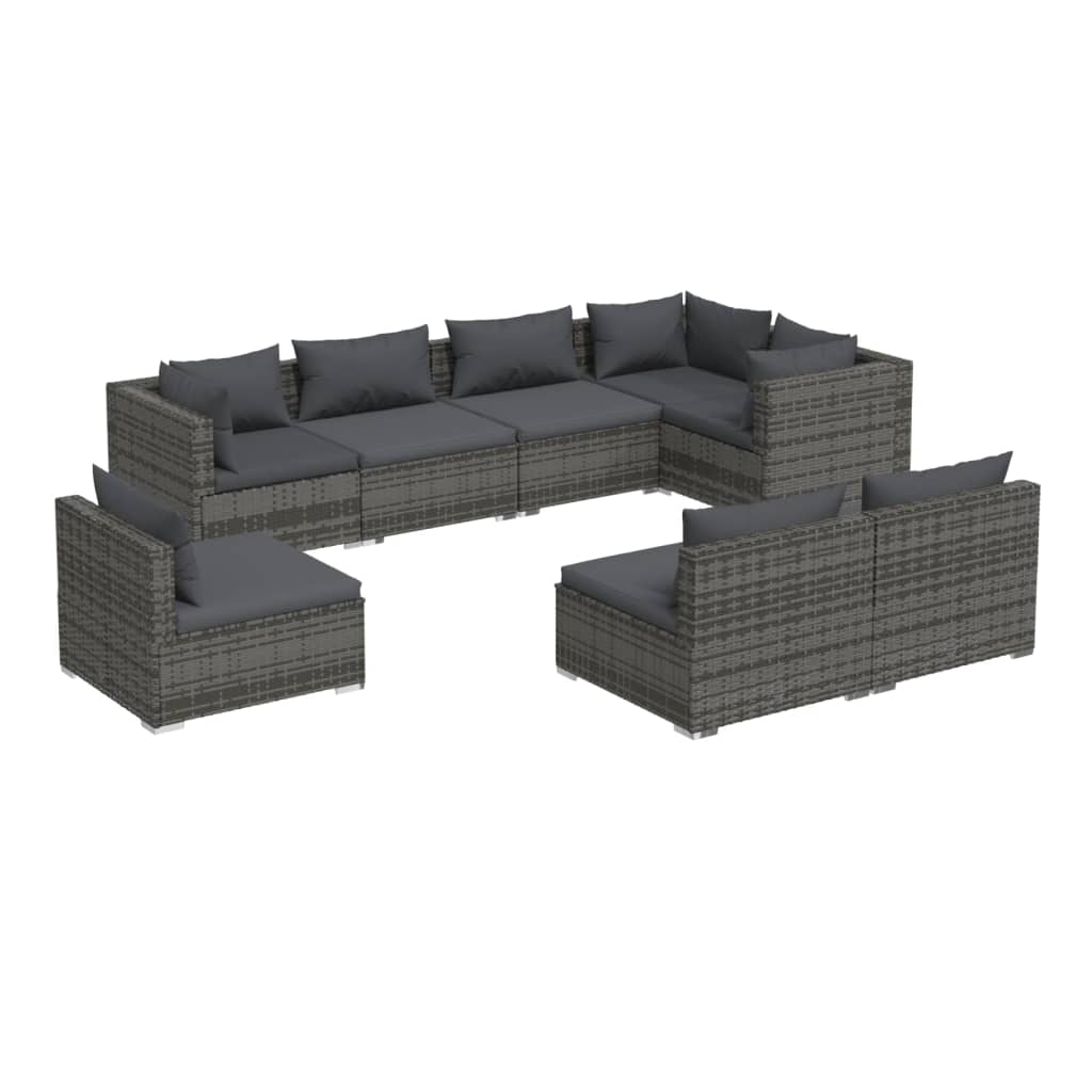 vidaXL Salon de jardin 8 pcs avec coussins résine tressée gris