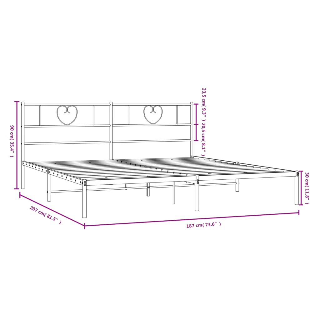 vidaXL Cadre de lit métal sans matelas et tête de lit blanc 180x200 cm