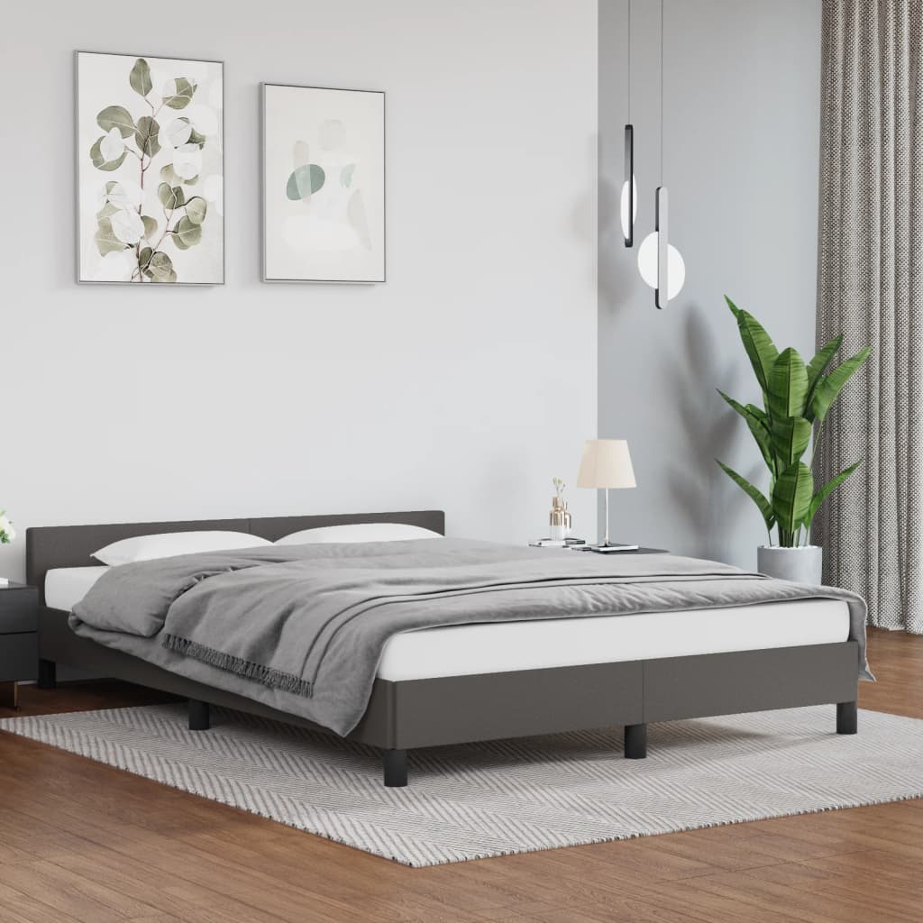 vidaXL Cadre de lit avec tête de lit sans matelas gris 140x190 cm