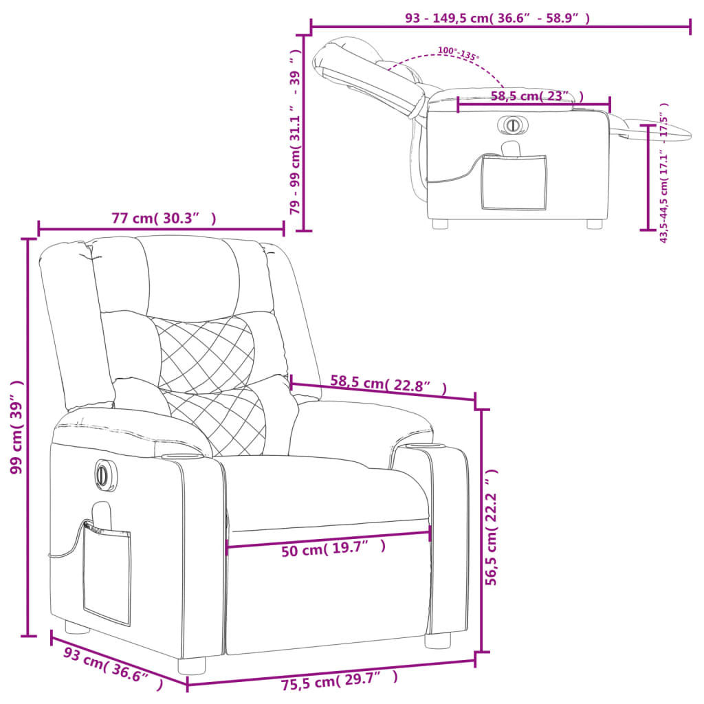 vidaXL Fauteuil de massage inclinable électrique marron similicuir