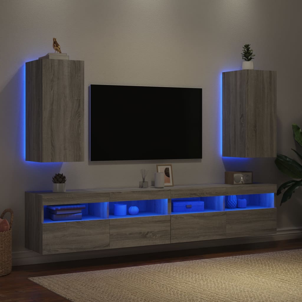 vidaXL Meubles TV muraux et lumières LED 2pcs sonoma gris 30,5x35x70cm
