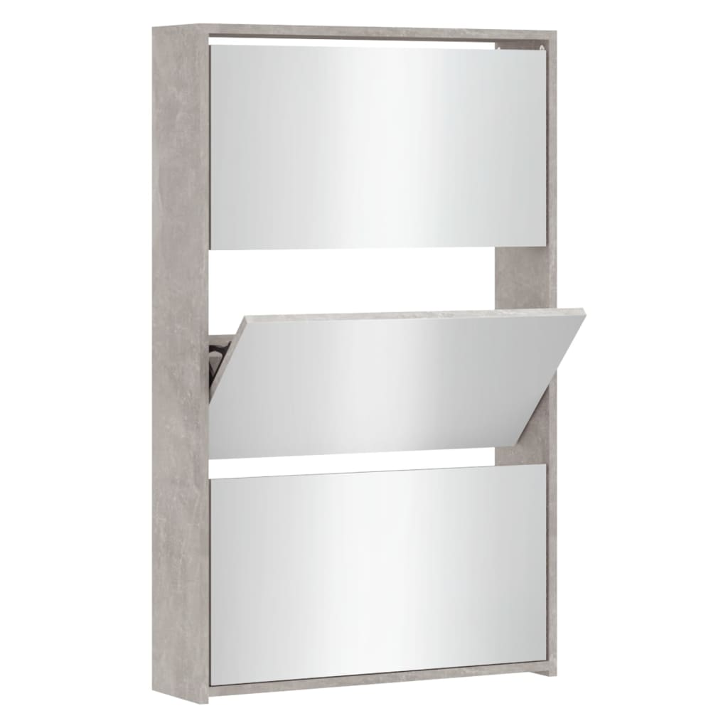 vidaXL Armoire à chaussures miroir 3 niveaux Gris béton 63x17x102,5 cm