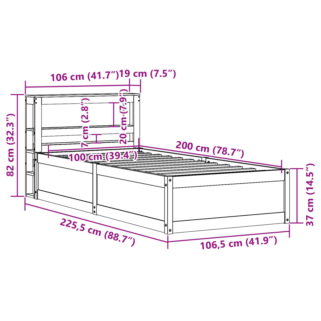 vidaXL Cadre de lit et tête de lit blanc 100x200 cm bois de pin massif