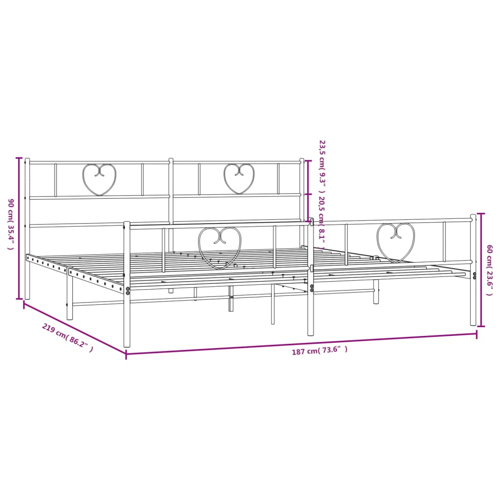 vidaXL Cadre de lit métal sans matelas et pied de lit blanc 183x213 cm