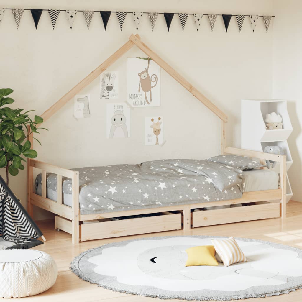 vidaXL Cadre de lit d'enfants et tiroirs 90x190 cm bois de pin massif