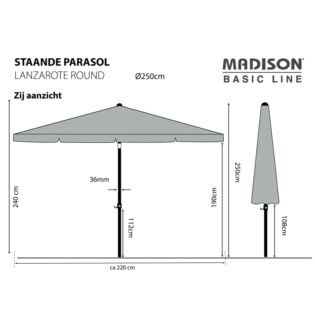 Madison Parasol Lanzarote 250 cm Rond Taupe