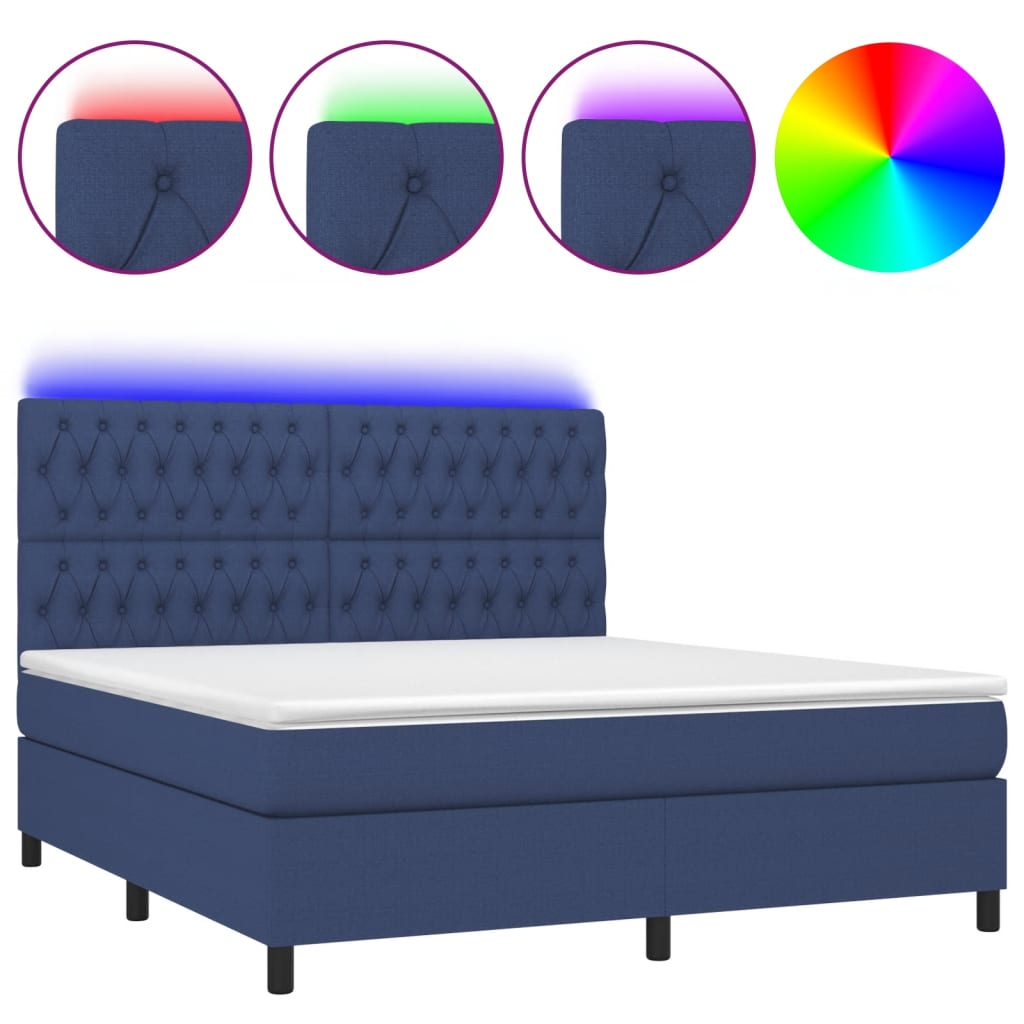 vidaXL Sommier à lattes de lit et matelas et LED Bleu 180x200 cm Tissu