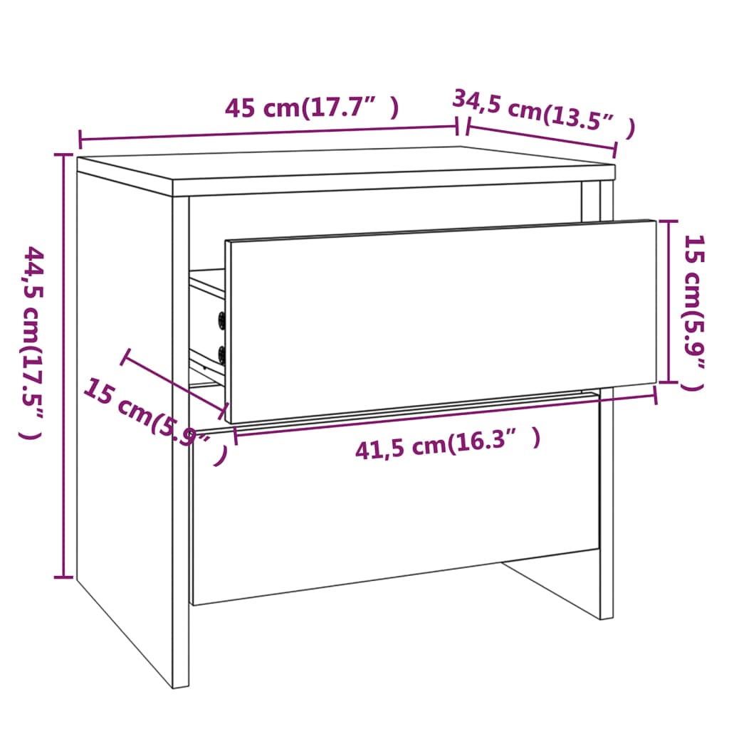 vidaXL Tables de chevet 2 pcs Chêne fumé 45x34,5x44,5 cm Aggloméré