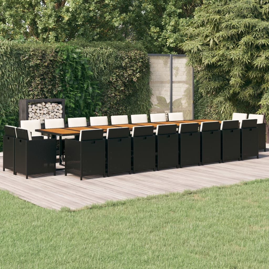 vidaXL Ensemble à dîner de jardin coussins 21 pcs Noir Résine tressée