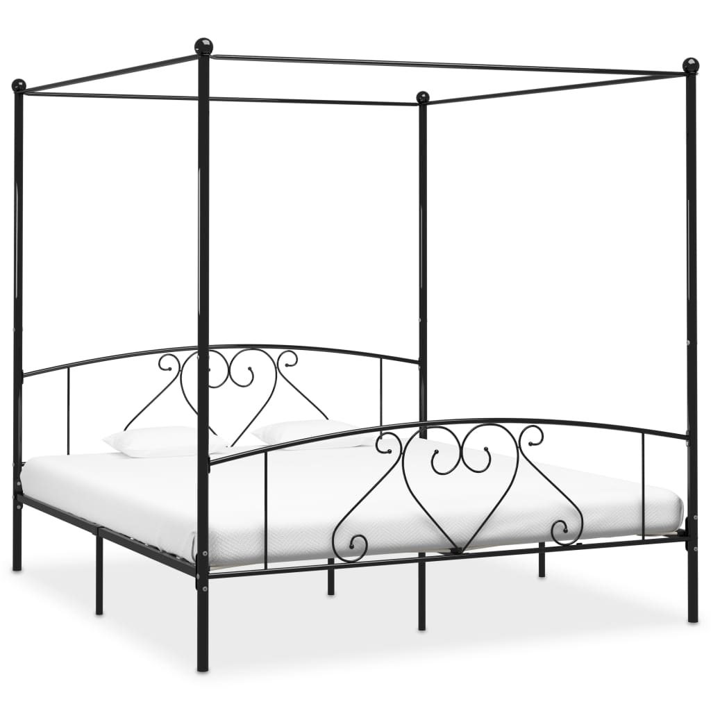 vidaXL Cadre de lit sans matelas avec baldaquin noir 180x200 cm métal