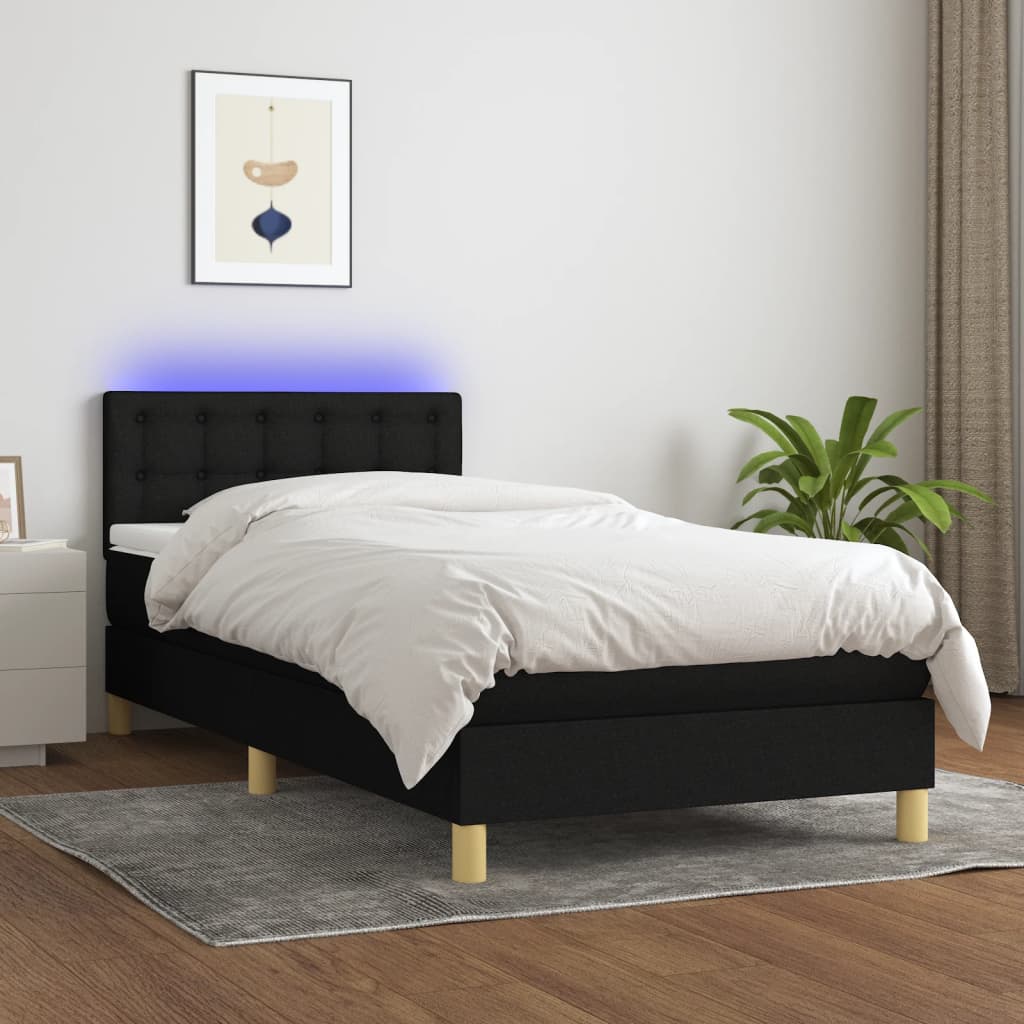 vidaXL Sommier à lattes de lit avec matelas et LED Noir 90x200cm Tissu