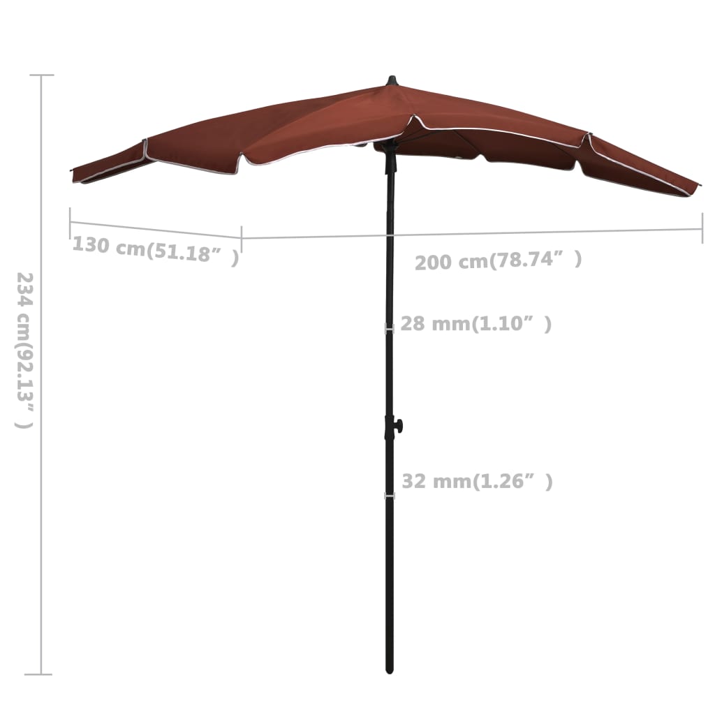 vidaXL Parasol de jardin avec mât 200x130 cm Terre cuite