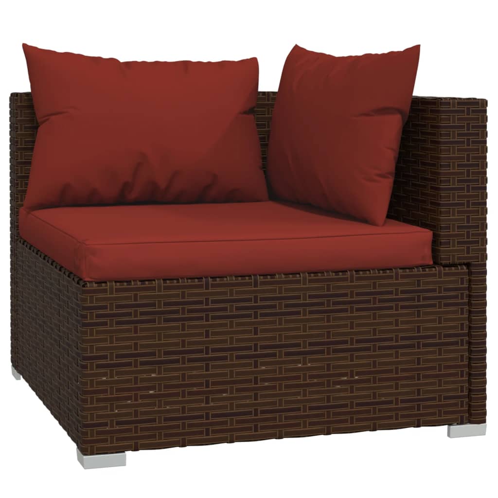 vidaXL Salon de jardin 8 pcs avec coussins Résine tressée Marron