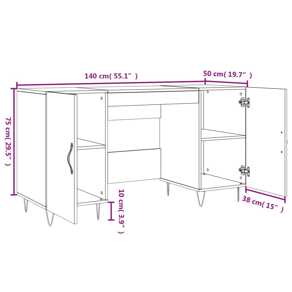 vidaXL Bureau chêne marron 140x50x75 cm bois d'ingénierie