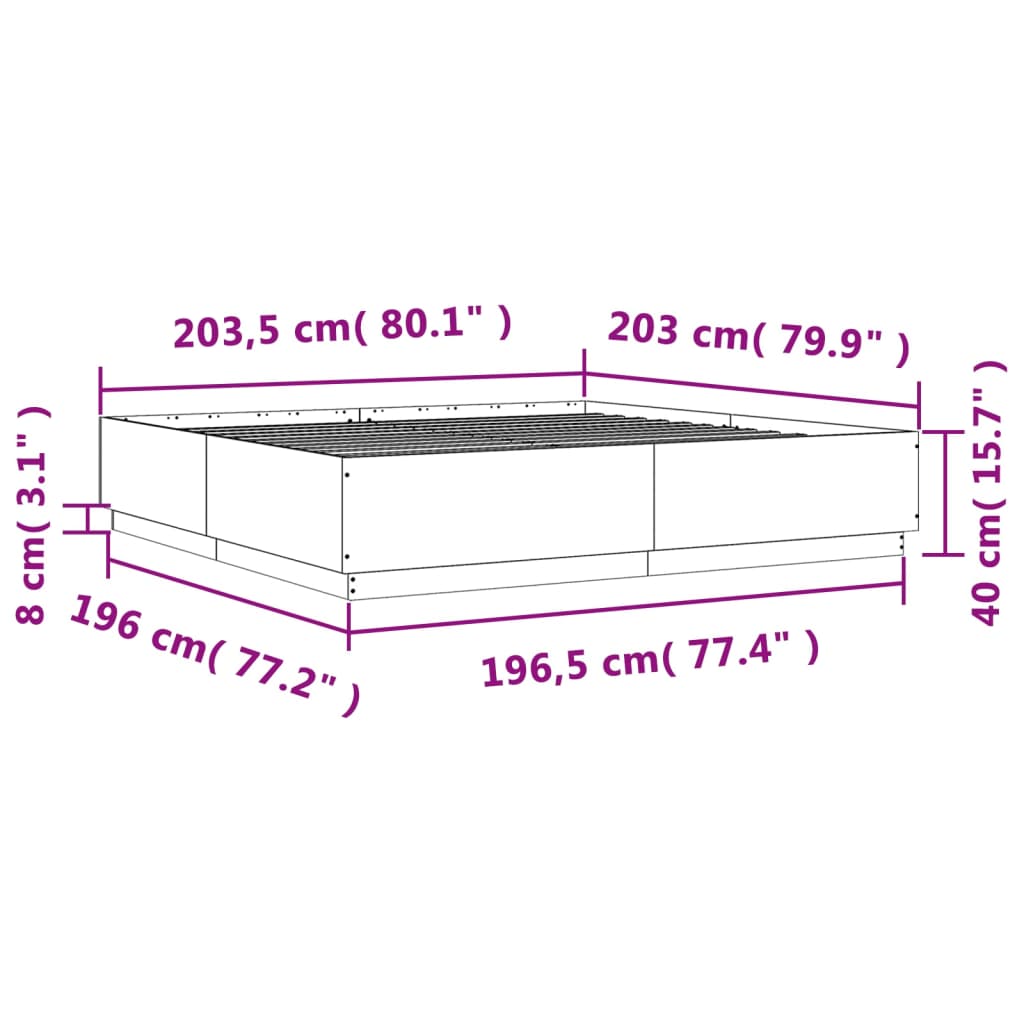 vidaXL Cadre de lit avec LED sans matelas chêne sonoma 200x200 cm