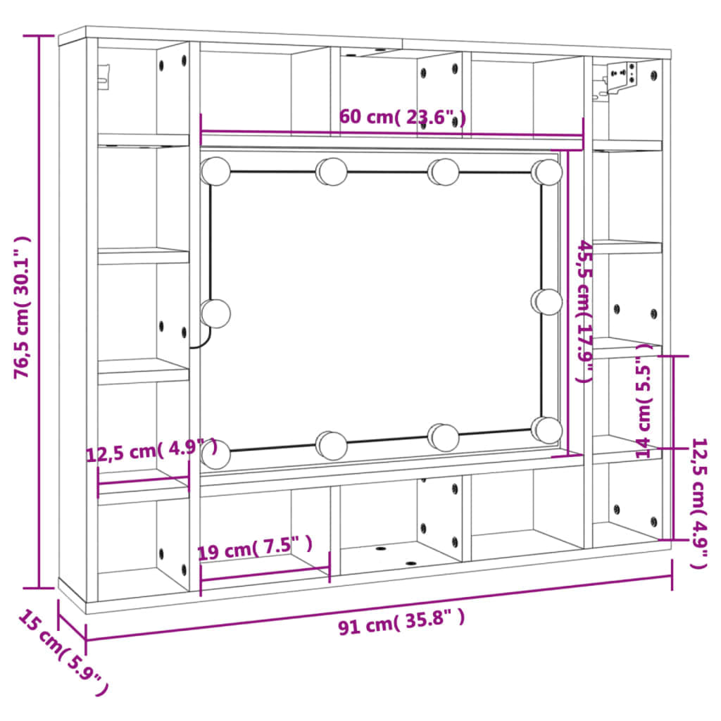 vidaXL Armoire à miroir avec LED Chêne marron 91x15x76,5 cm