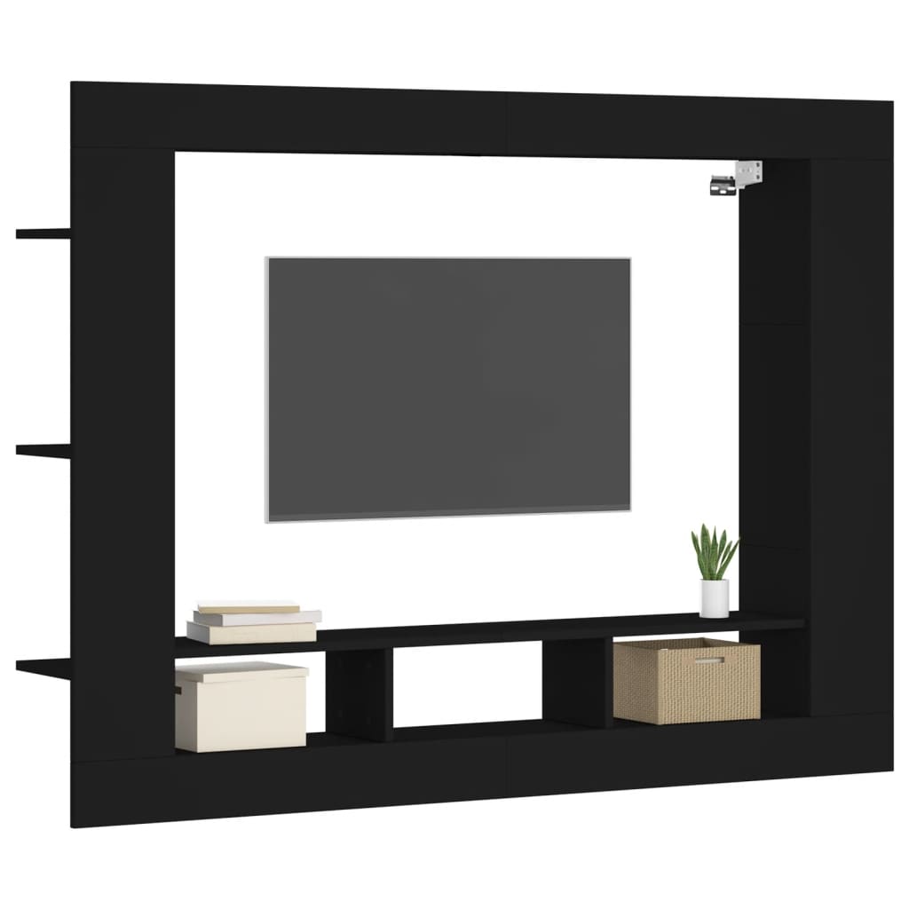 vidaXL Meuble TV noir 152x22x113 cm bois d'ingénierie