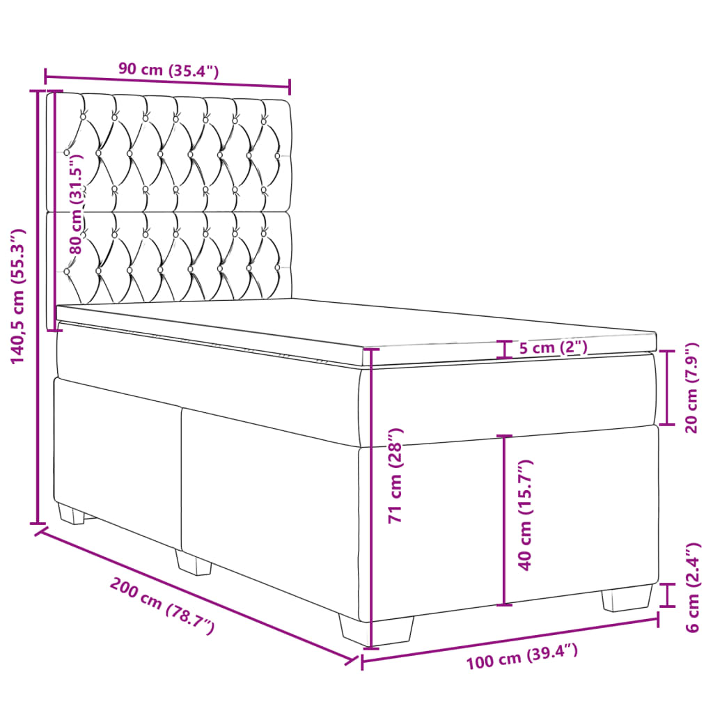 vidaXL Sommier à lattes de lit avec matelas Gris foncé 100x200cm Tissu