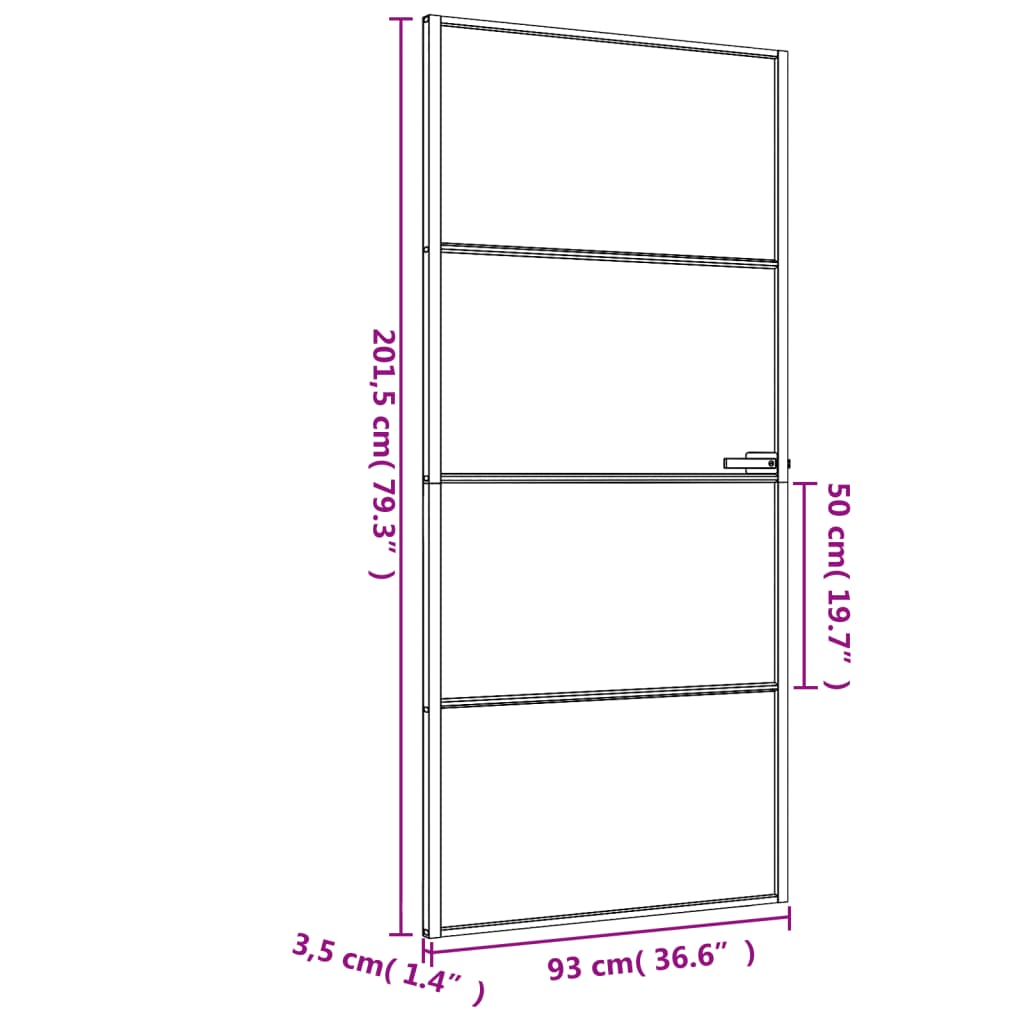 vidaXL Porte intérieure mince noir 93x201,5 cm verre trempé aluminium