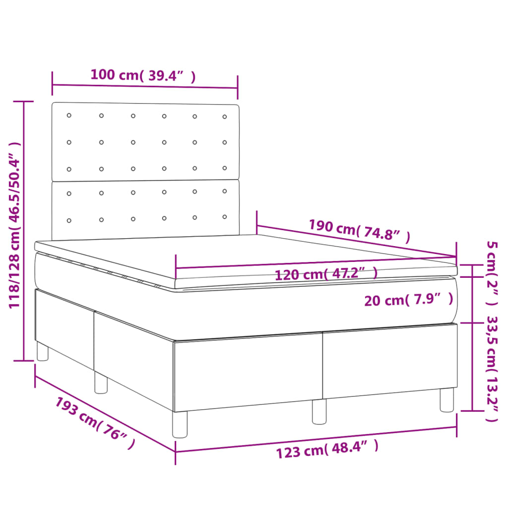 vidaXL Sommier à lattes de lit avec matelas crème 120x190 cm tissu