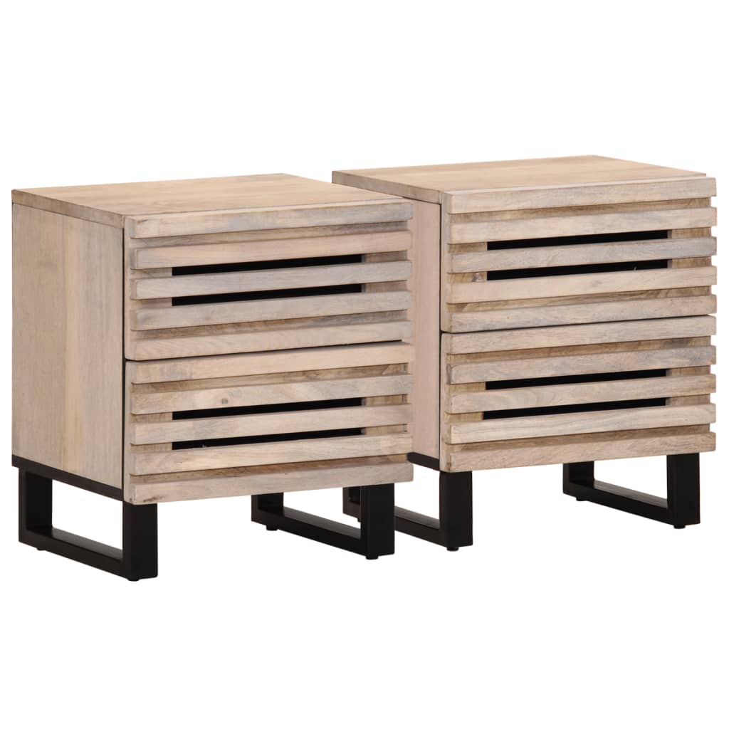 vidaXL Tables de chevet 2 pcs 40x34x46 cm bois manguier massif blanchi