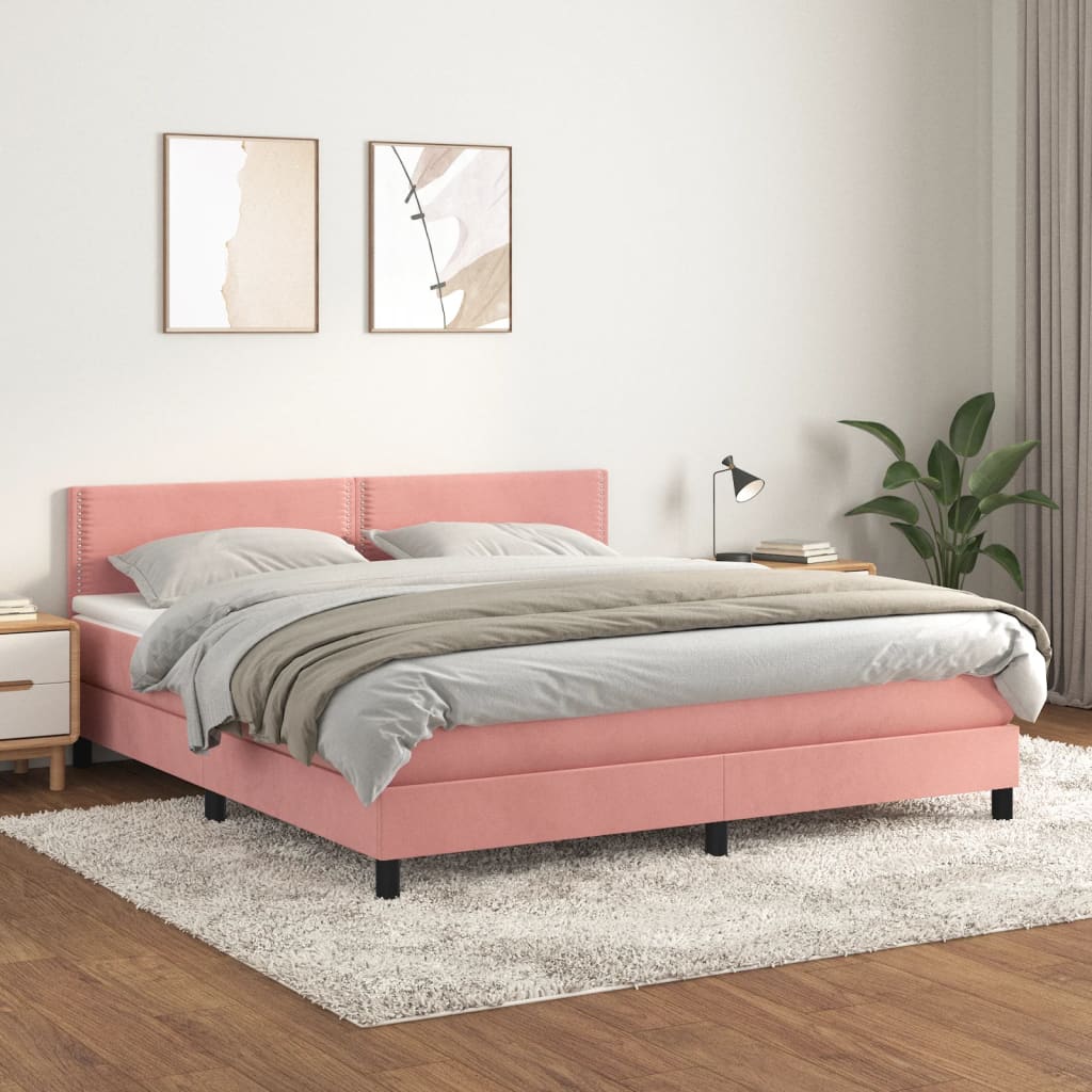 vidaXL Sommier à lattes de lit avec matelas Rose 180x200 cm Velours