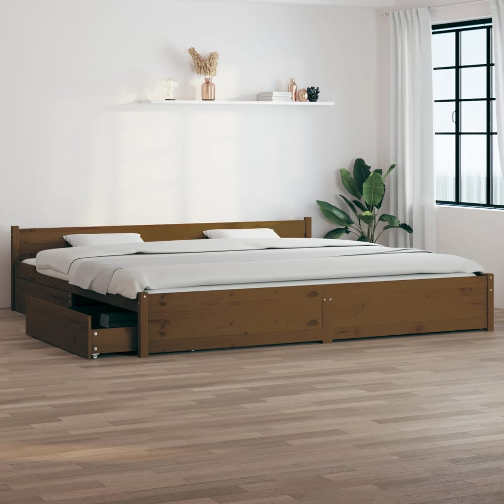 vidaXL Cadre de lit avec tiroirs Marron miel 180x200 cm Super King