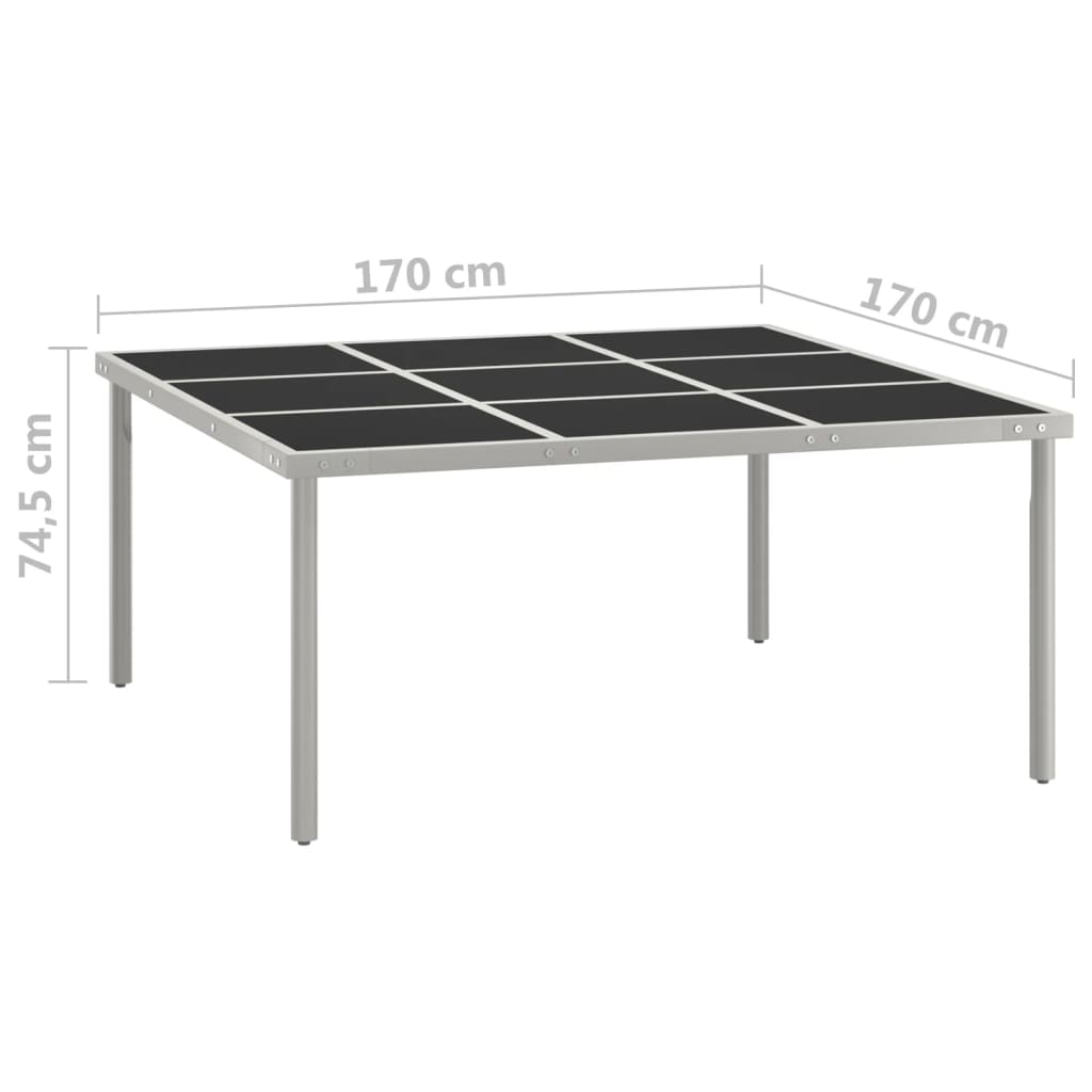 vidaXL Table de salle à manger de jardin 170x170x74,5cm Verre et acier