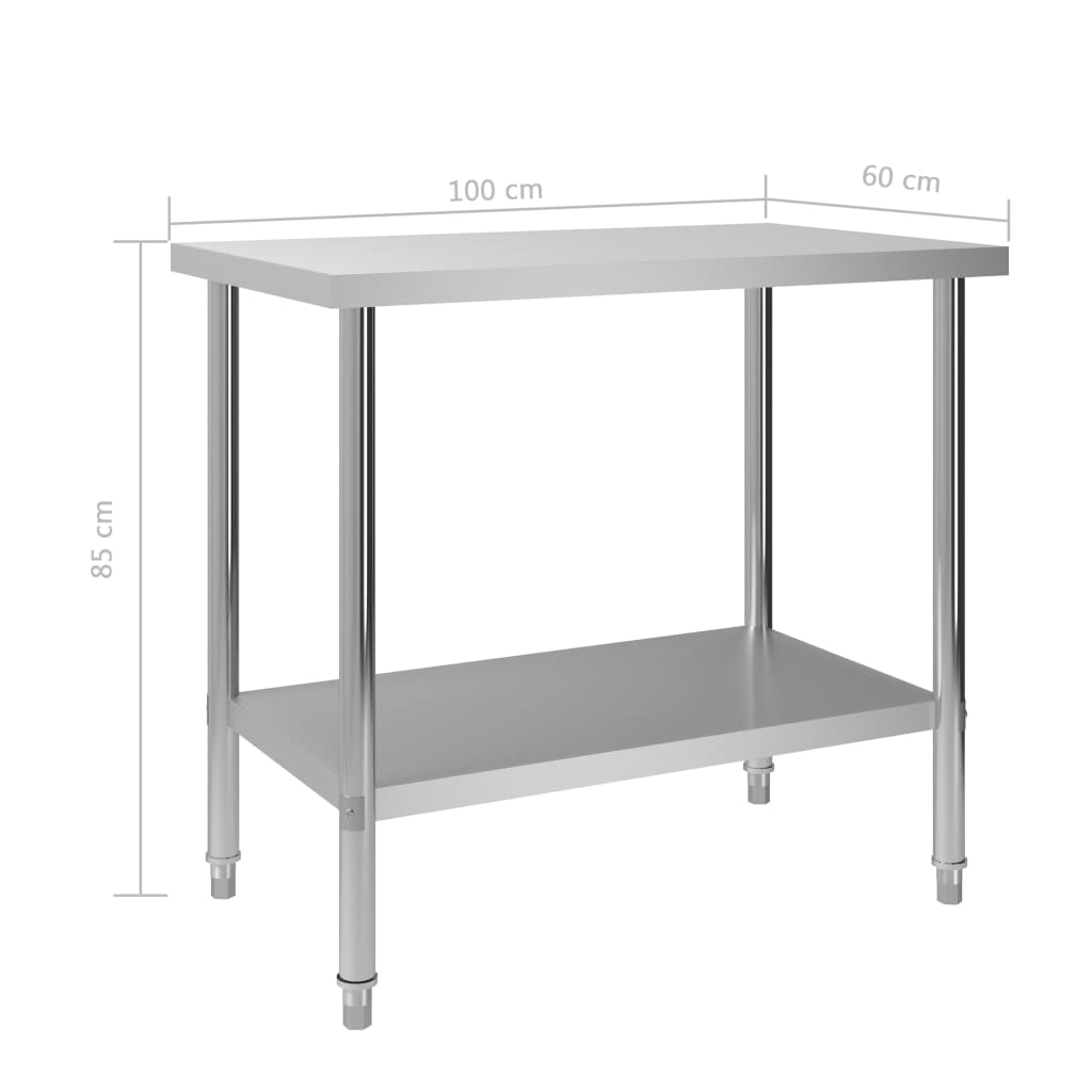 vidaXL Table de travail de cuisine 100x60x85 cm Acier inoxydable
