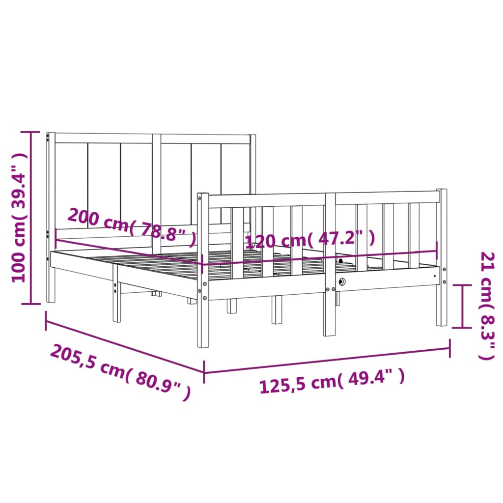 vidaXL Cadre de lit sans matelas noir 120x200 cm bois de pin massif