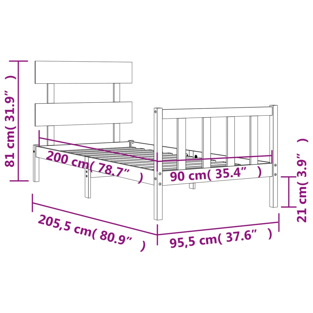 vidaXL Cadre de lit sans matelas blanc 90x200 cm bois de pin massif