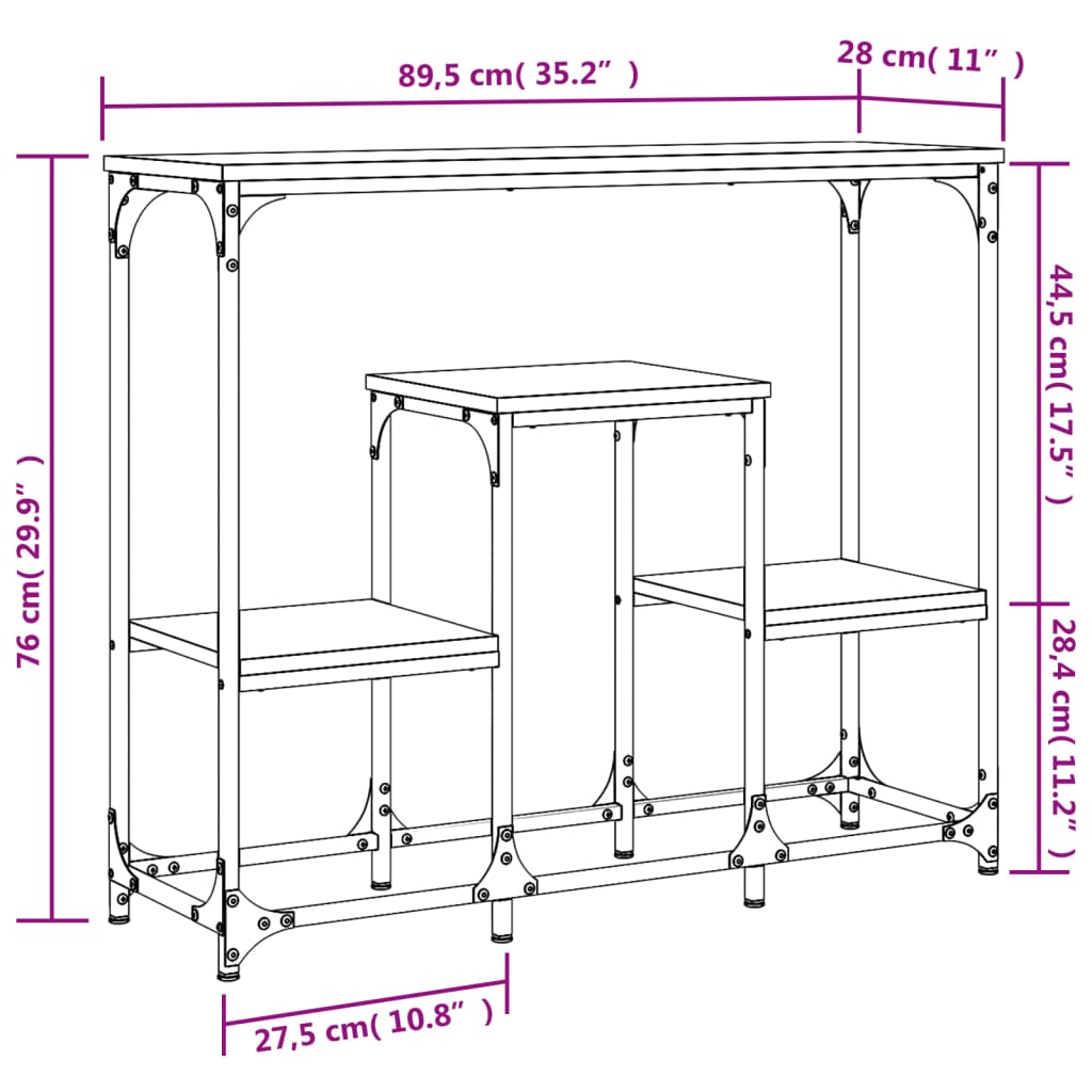 vidaXL Table console chêne fumé 89,5x28x76 cm bois d'ingénierie