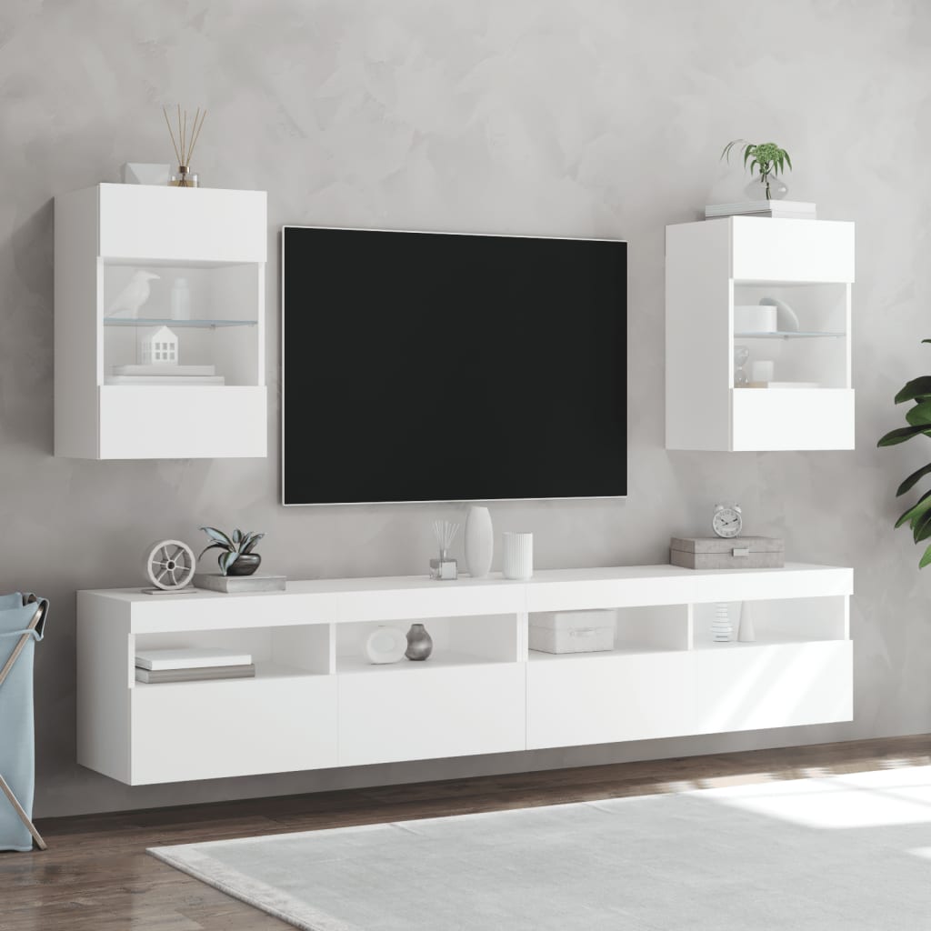 vidaXL Meubles TV muraux avec lumières LED 2 pcs blanc 40x30x60,5 cm