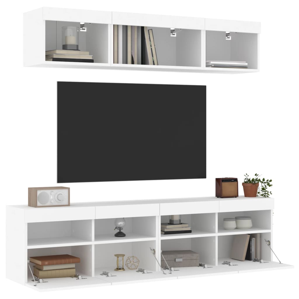 vidaXL Unités murales TV avec LED 5 pcs blanc bois d'ingénierie