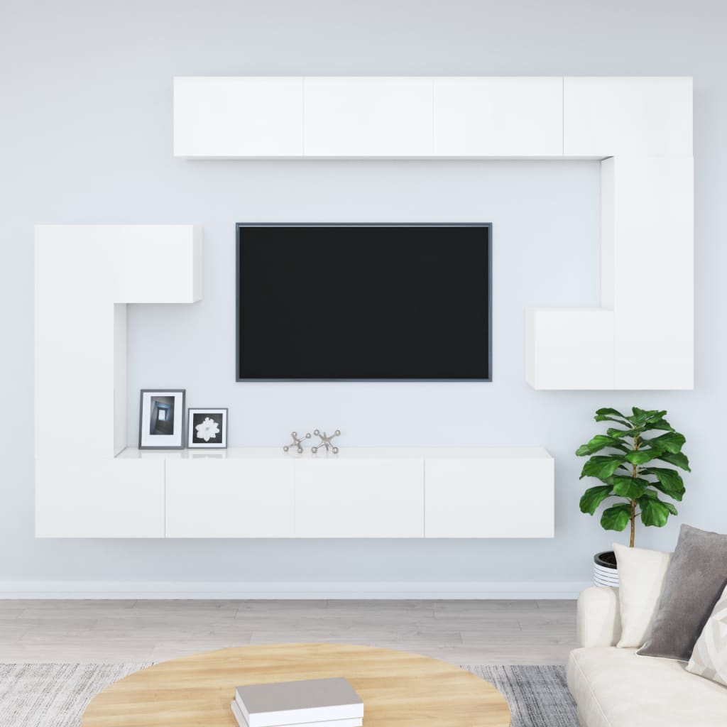 vidaXL Meuble TV mural Blanc brillant Bois d'ingénierie