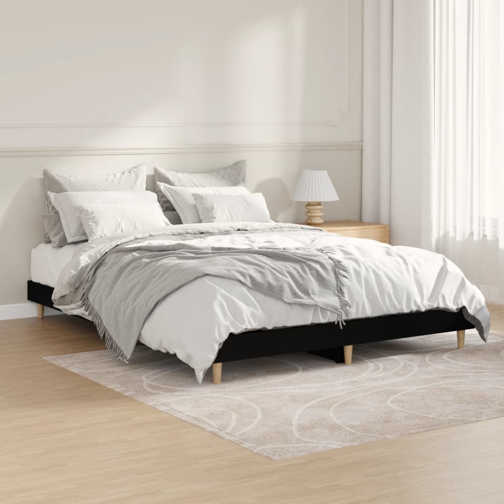 vidaXL Cadre de lit sans matelas noir 135x190 cm bois d'ingénierie