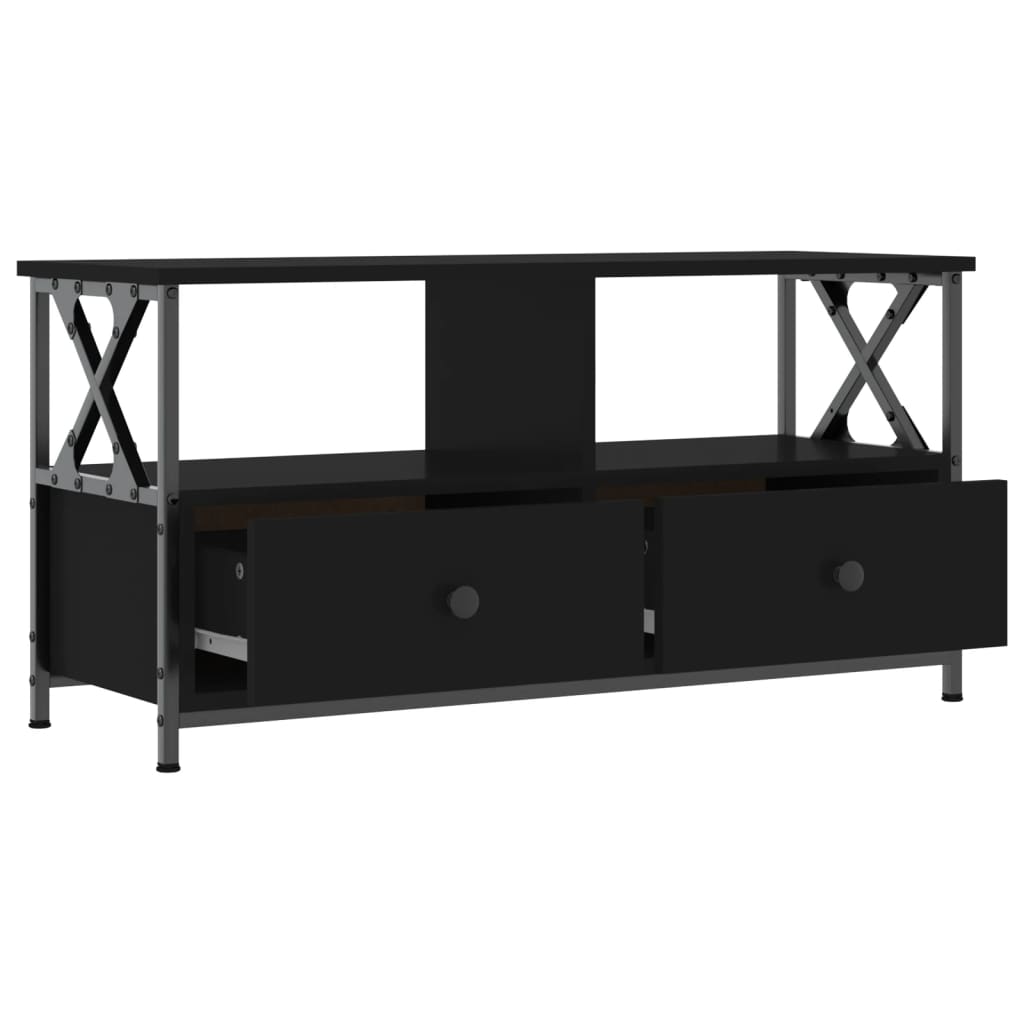 vidaXL Meuble TV noir 90x33x45 cm bois d'ingénierie et fer