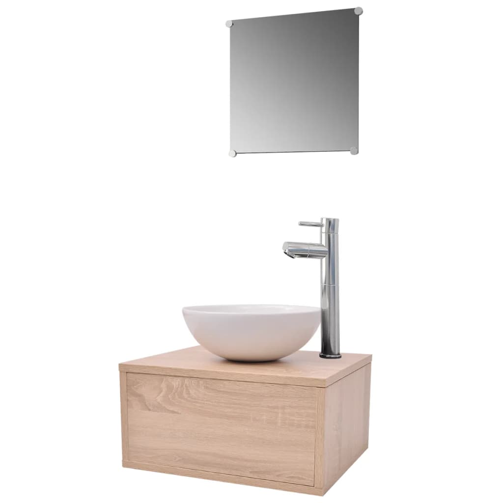 vidaXL Meuble de salle de bain 4 pcs avec lavabo et robinet Beige