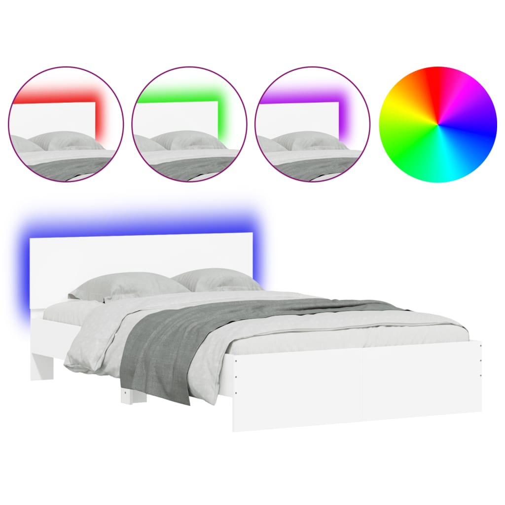 vidaXL Cadre de lit avec tête de lit et LED blanc 135x190 cm