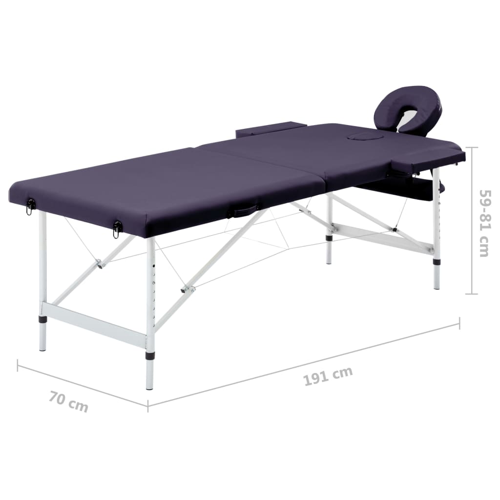 vidaXL Table de massage pliable 2 zones Aluminium Violet