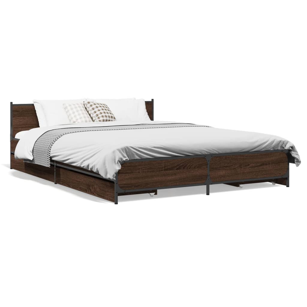 vidaXL Cadre de lit avec tiroirs sans matelas chêne marron 135x190 cm