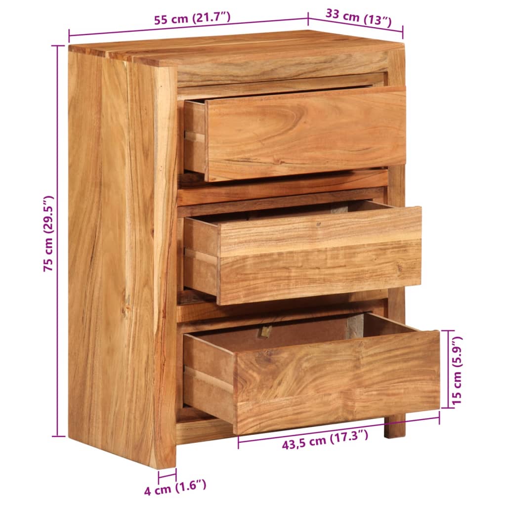 vidaXL Armoire à tiroirs 55x33x75 cm bois d'acacia massif