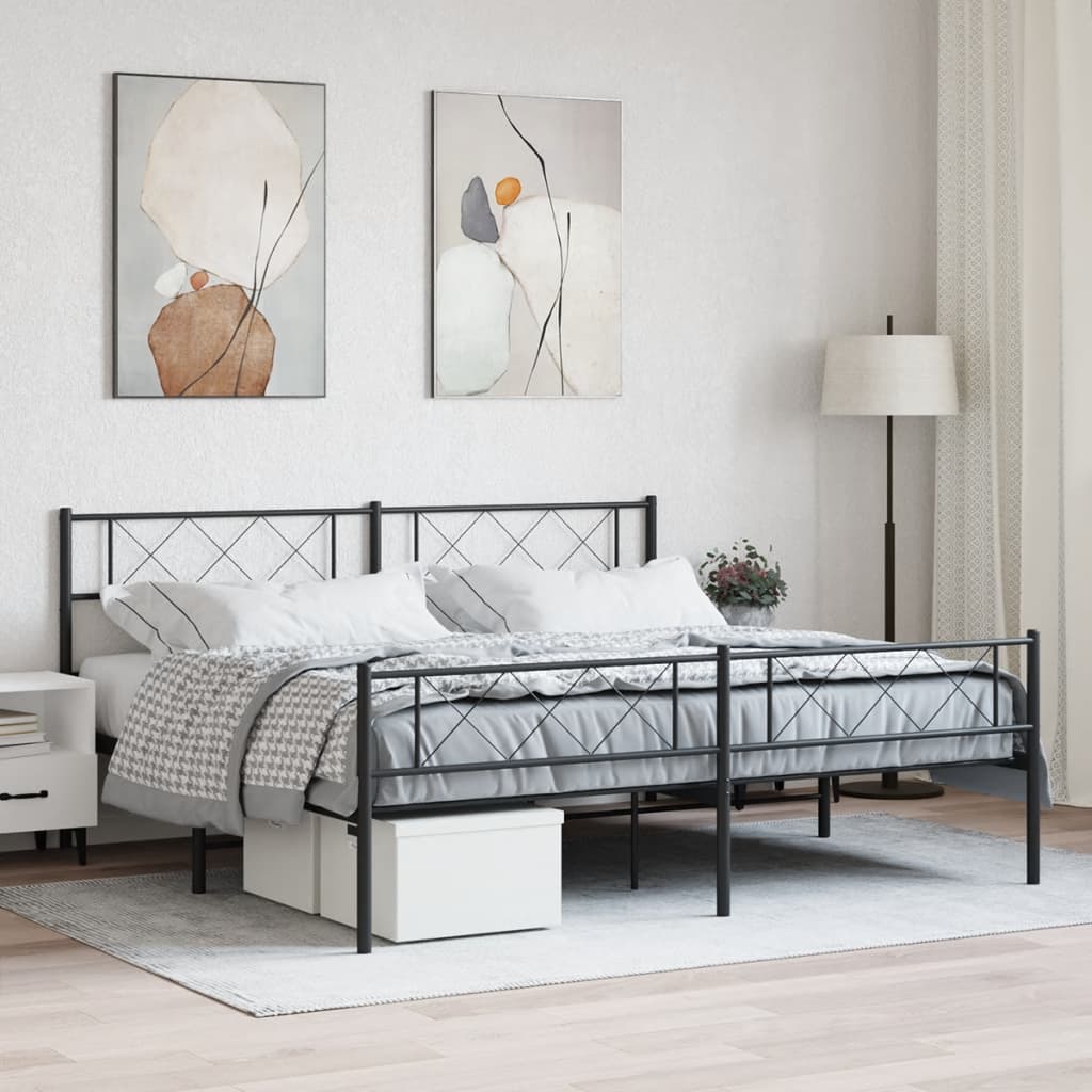 vidaXL Cadre de lit métal sans matelas avec pied de lit noir 200x200cm