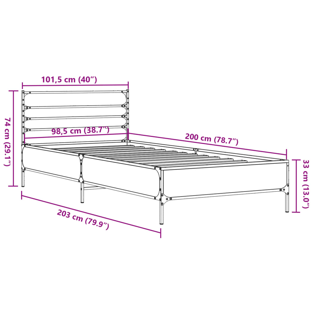 vidaXL Cadre de lit sans matelas chêne fumé 100x200 cm