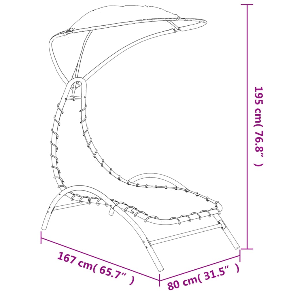 vidaXL Chaise longue avec auvent noir 167x80x195 cm tissu et acier