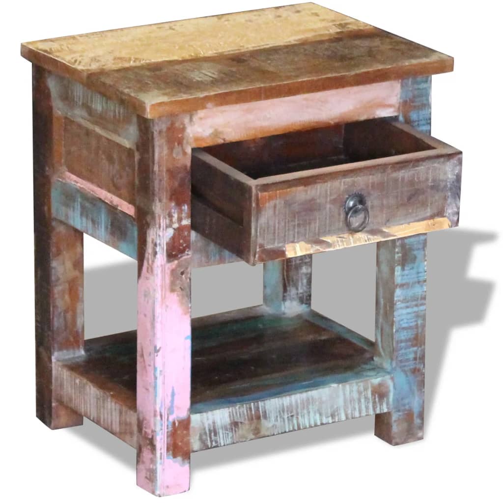 vidaXL Table d'appoint 1 tiroir Bois de récupération massif 43x33x51cm