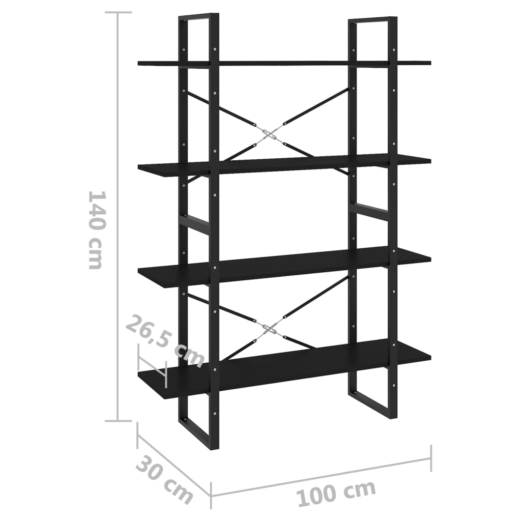 vidaXL Bibliothèque à 4 niveaux noir 100x30x140 cm bois d'ingénierie